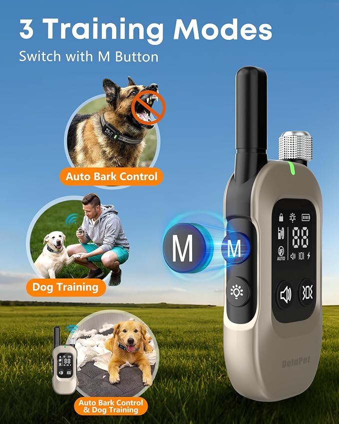 2-in-1 Dog Bark & Shock Collar with Remote, 4500FT Training Range | Combines Bark Control & Training Modes, IPX8 Waterproof, LED Light, Rechargeable, Fits 10-100lbs Small, Medium & Large Dogs - Image 3