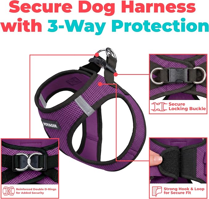 Voyager Step-in Air Dog Vest Harness - Purple/Black Trim, Small | 14.5-16" in Chest, Reflective Bands, All Weather Breathable Air Mesh, Cats Compatible, Lightweight, Fast Drying - Image 2