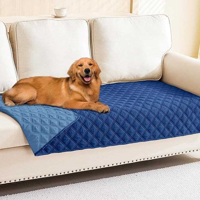 Smiry Waterproof Reversible Pet Couch Covers for Dogs | Pet Friendly, Soft Fabric, Washable Sofa Furniture Protector for Dogs Cat Kids, Checkered (30"x80", Navy/Blue) by Smiry