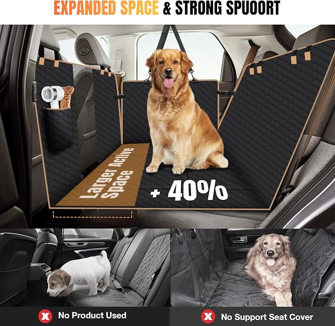 Hard Bottom Dog Car Seat Cover for Back Seat, Holds 420lbs - Waterproof Sturdy Nonslip Hammock for Cars/Trucks/SUVs - Easy to Clean & Safe Backseat Extender for Large Dogs - Image 3