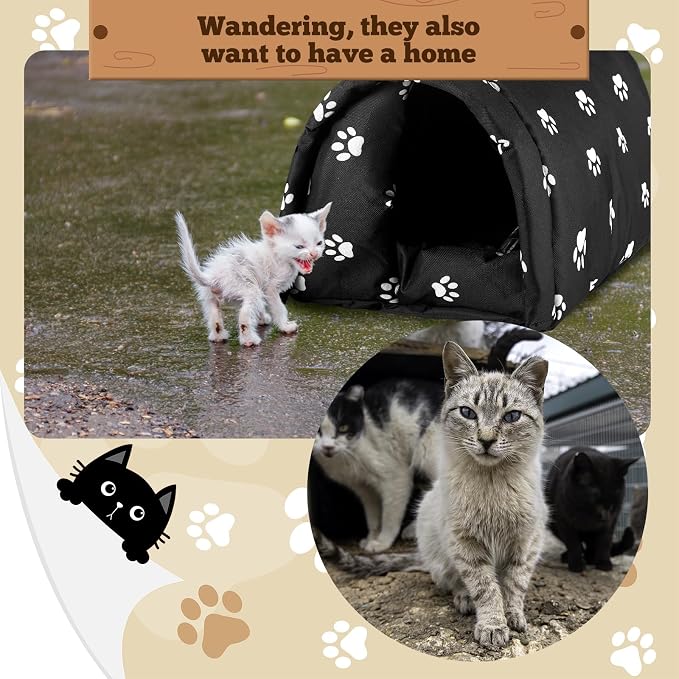 Doublefill 3 Pcs Foldable Cat Houses Paw 21.3 x 16.5 x 14.2 Inches | Weatherproof Waterproof Rainproof, Cotton Padded Interior for Warmth, Tent Design, for Indoor Garden Patio Use - Image 6