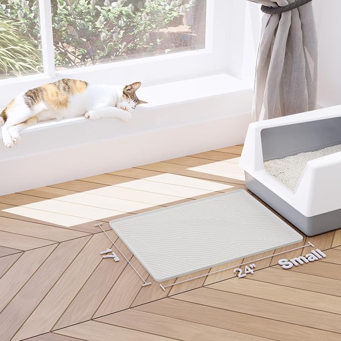 Cat Litter Box Mat - SM Small Medium Size 24 x 17 in, Water Proof, Kitty Litter Trapping Mat, Easy to Clean, Scatter Control, Odorless, Pet Supplies for Indoor Cats, Beige Gray - Image 7