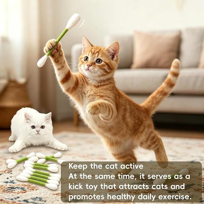 Giant Qtip Cat Toy, Cotton Swab Cat Toy with Catnip, Interactive Cat Toys for Indoor Cats, Catnip Toys, Cat Chew Toy – 6 Pack for Indoor Boredom Relief (Green) - Image 6
