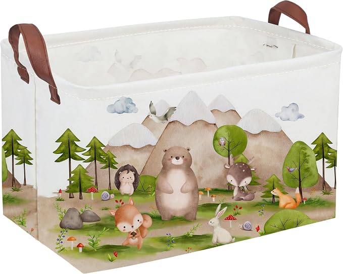 Sanjiaofeng Rectangular Forest Animals Kids Laundry Basket Animal Hamper for Nursery Waterproof folding Kids Storage Basket Woodland Animals Room Decor Books Box Gift Baskets(Mountain animal) by Sanjiaofen