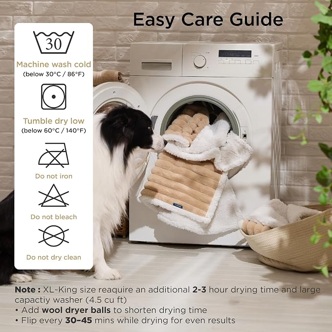 Bedsure ComfyFleece™ Waterproof Blanket for Bed, Twin（60"x80"） Tuscan Beige | Soft Plush Couch Bed Cover Corduroy Fleece for Furniture Protector, Cozy Calming Reversible Dog Blankets for Large Dogs Pet - Image 5
