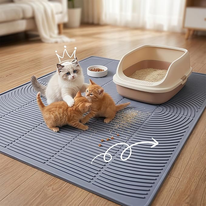 Extra Large Cat Litter Mat 47" x 35" Silicone Litter Trapping Mat for Scatter Control, Catcher for Kitty Litter, Non-Slip Waterproof Floor Protector, Easy to Clean, Gray - Image 7