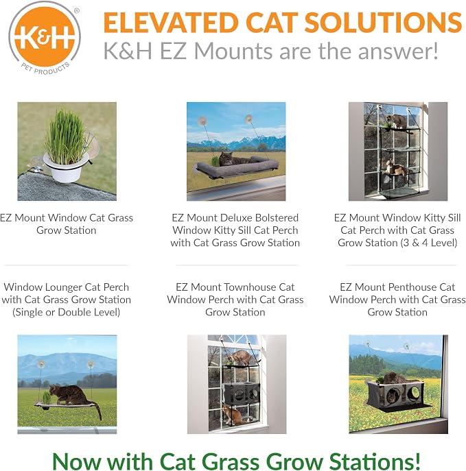 K&H Cat Window Perch, EZ Mount Double Stack Kitty Sill For Large Cats, Gray | Sturdy Cat Window Hammock Bed, Fits 27in Wx31in H Glass Spaces, Steel Frame & Suction Cups, 2 Washable Shelf Covers, Foldable - Image 11