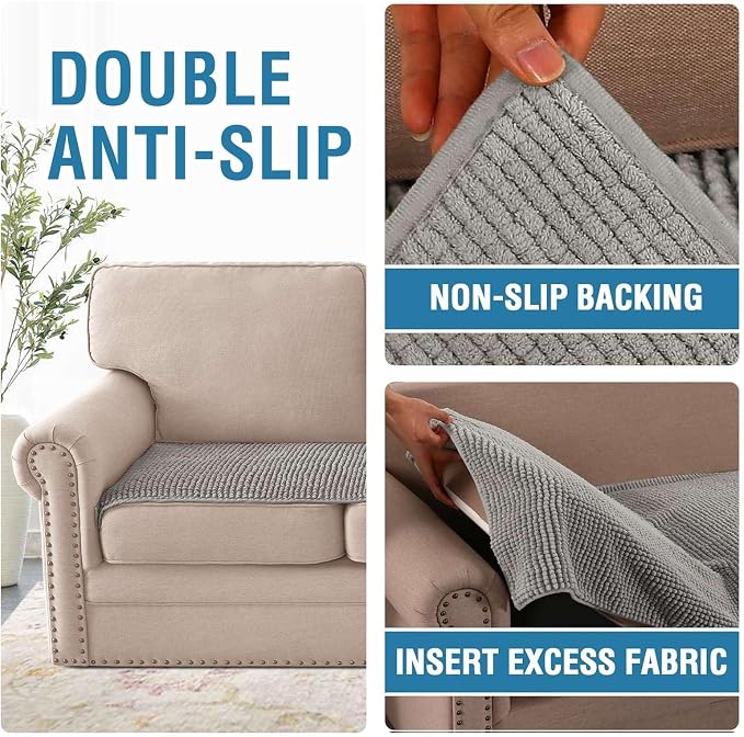 H.VERSAILTEX Plush Chenille Couch Cover for 3 Cushion Couch Anti Slip Washable Sofa Slipcovers Soft and Durable Furniture Protector for Dogs Cats Kids (27.5" x 82", Dove) - Image 5