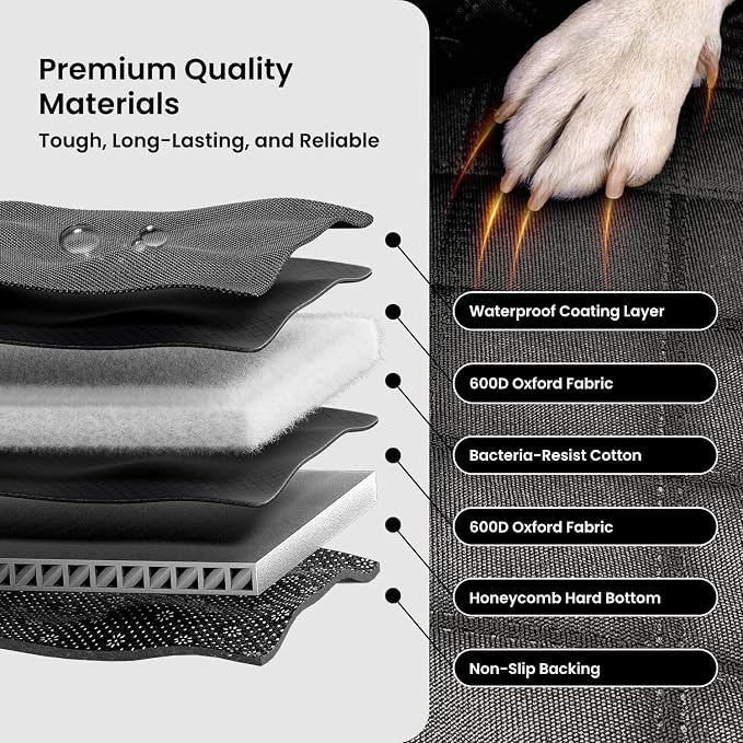 REEVAA Dog Car Seat Cover for Back Seat, Hard Bottom, L, Black+Orange | 450 lbs Extender, 45% More Space for 2-4 Large Dogs, Waterproof, Zippered Mesh Window, Fits for SUV Medium Truck - Image 4