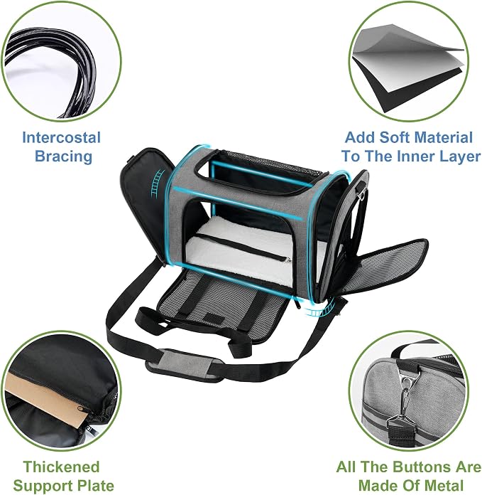 Soundy Large Cat Carrier Dog Carrier Under 25 Lbs,Collapsible Ventilated Portable Pet Bag with Soft Sided Breathable Mesh for Long Car Trips Maxi Load 2 Kittens or Small, Medium Dog (Large Grey) - Image 3