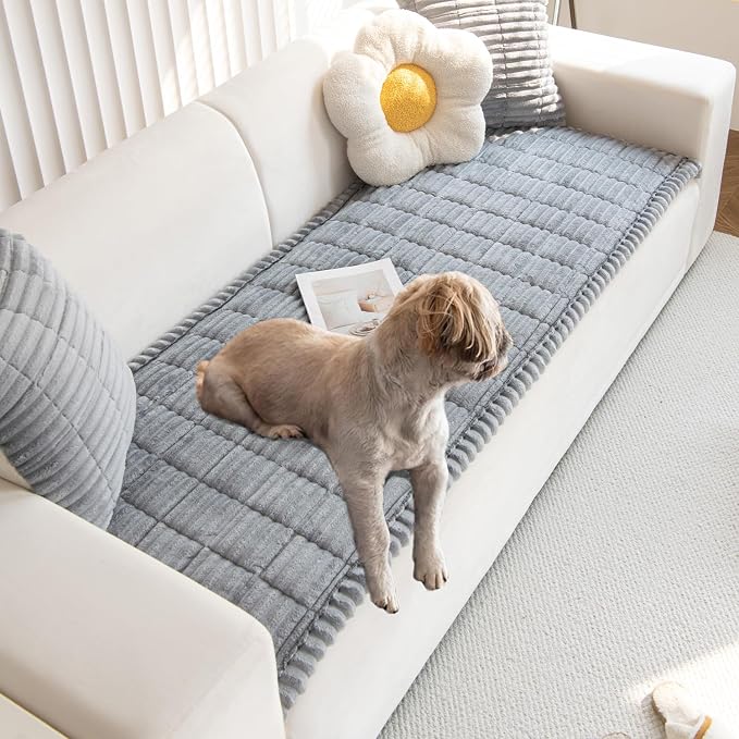 Pet Couch Covers Protector for Dogs Sofa Slipcovers Washable Cushion Cover | Non slip,scratch-proof furniture protector fits I-shape armchair,loveseat,recliner,sectional sofa pads(grey,27in*71in) by GumfolkBrandFlagship