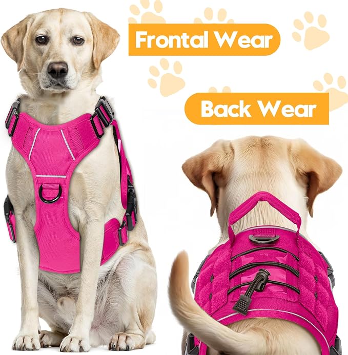 Heavy-Duty Tactical Dog Harness for Large Dogs, No Pull Adjustable Reflective Pet Vest with Molle System, K9 Military-Grade Control for Service Training, Outdoor & 10+ Breeds, Hot Pink, Medium - Image 7