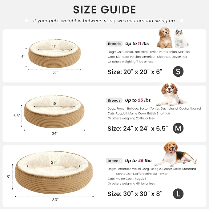 Love's cabin Round Donut Cat and Dog Cushion Bed, 24in Pet Bed for Small or Medium Dogs, Anti-Slip & Water-Resistant Bottom, Soft Durable Fabric Pet Beds, Washable Calming Cat Bed Beige - Image 4