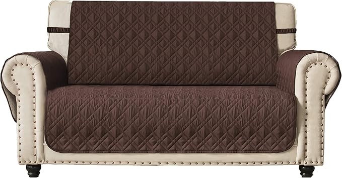 Ameritex Loveseat Cover Water-Resistant Quilted Furniture Protector with Back Nonslip Paws Slipcover for Dogs, Kids, Pets Loveseat Slipcover Stay in Place for Leather (46", Chocolate) by Ameritex
