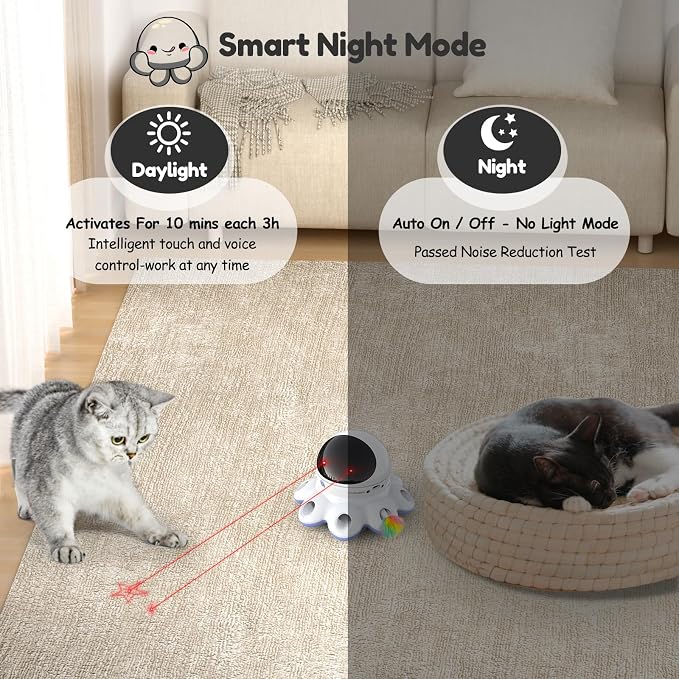 ORSDA Cat Laser Toy, 2-in-1 Interactive Automatic Motion Activated Moving 8 Holes Whack A Mole Feather, USB Rechargeable Electronic Smart Sensor Kitten Toys for Indoor Exercise - Image 7
