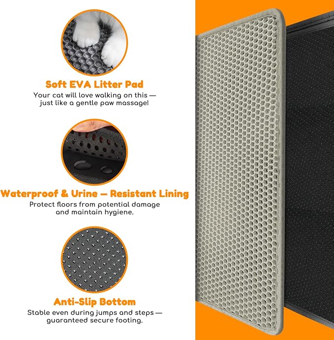 Cat Litter Mat 31"x24",Double Layer EVA litterbox Mat Beige | Extra Large Honeycomb, Waterproof & non-slip, Odor-free, easy clean, washable durable floor protector,scatter control - Image 3