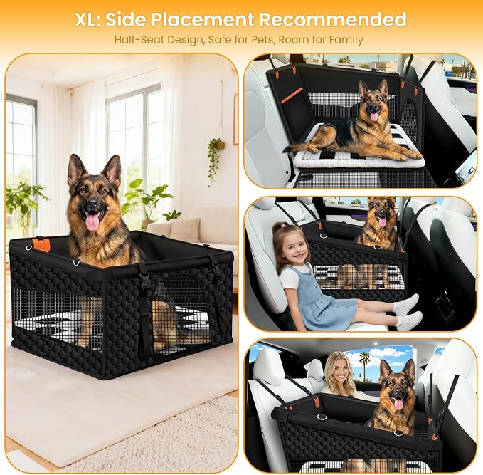 XL Checkered Large Dog Car Seat Cover with Dog Bed Mat for Back Seat Half - Single Seat Travel Hammock Extender, Waterproof Hard Bottom for Medium & Large Dogs, Car SUV Truck Vehicle - Image 7