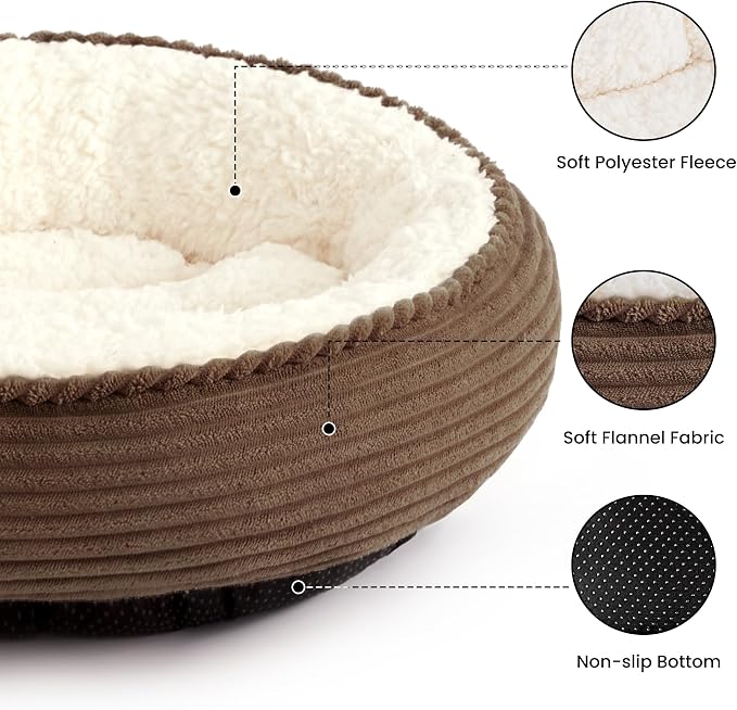 Love's cabin Round Donut Cat and Dog Cushion Bed, 24in Pet Bed for Small or Medium Dogs, Anti-Slip & Water-Resistant Bottom, Soft Durable Fabric Pet Beds, Washable Calming Cat Bed Dark Brown - Image 2