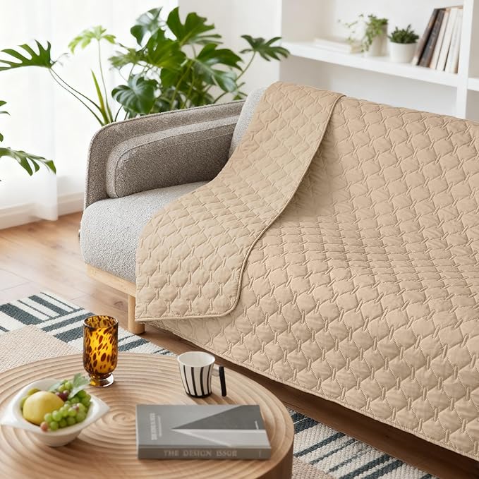 gogobunny 3X Stronger Waterproof Pet Blanket, Scratch Proof Furniture Protector for Dogs Cats, Reversible Cover 68x82 Inch, Dark Beige - Image 7