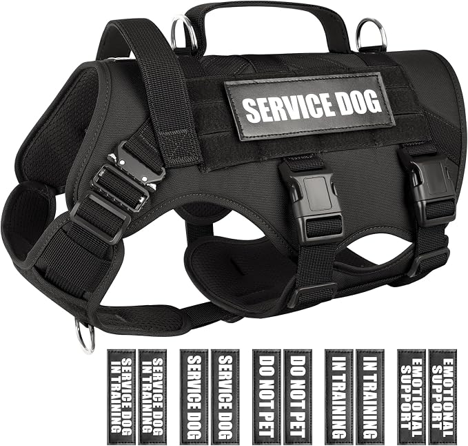Service Dog Vest Harness for Large Dog, Tactical Working MOLLE Vest with 10 Pet Patches, No Pull Heavy Duty Harness for Training Walking by WINSEE