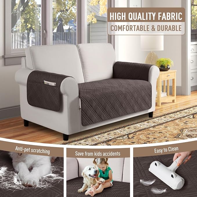 TAOCOCO Waterproof Loveseat Covers for Dogs, Non Slip Couch Cover, 54'' | Washable Love Seat Covers with Arms for 2 Cushion Couch, Dog Sofa Cover Protector, Pockets & Backless Design, Chocolate - Image 4