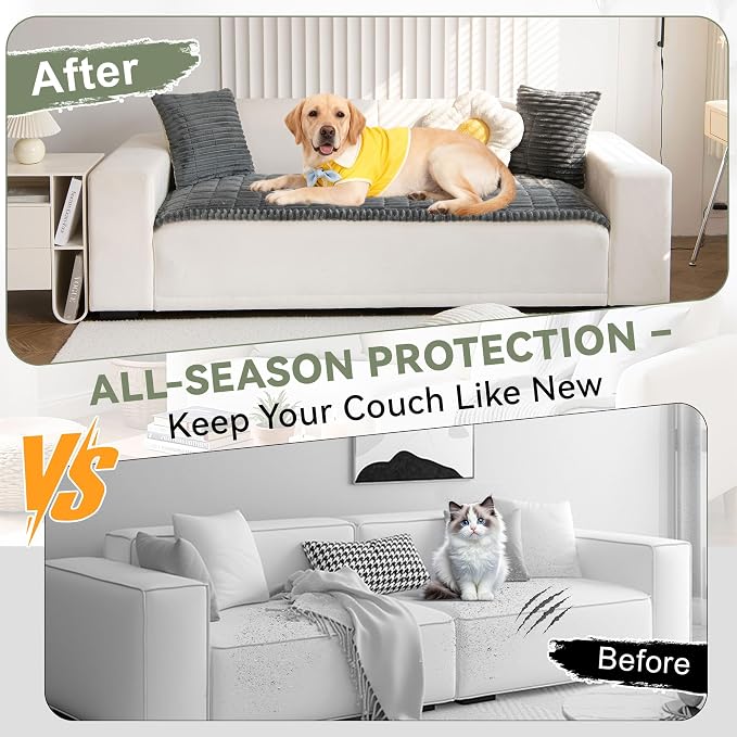 OTOB Pet Couch Cover Washable, Anti Slip Dog Sofa Covers Protector | Dark Gray, 31.5" x 82.7", All Seasons, Soft Fuzzy Plush, 3 Cushion Furniture Protector, Breathable, Thick Wear-Resistant - Image 2