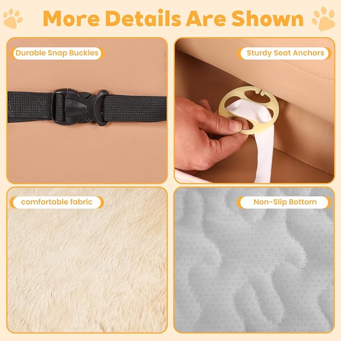 Dog Car Seat Cover, Waterproof Plush Pet Seat Protector, Beige, Front Seat | Faux rabbit fur, waterproof layer, non-slip silicone backing, side flaps, machine washable, fits most cars and SUVs - Image 5