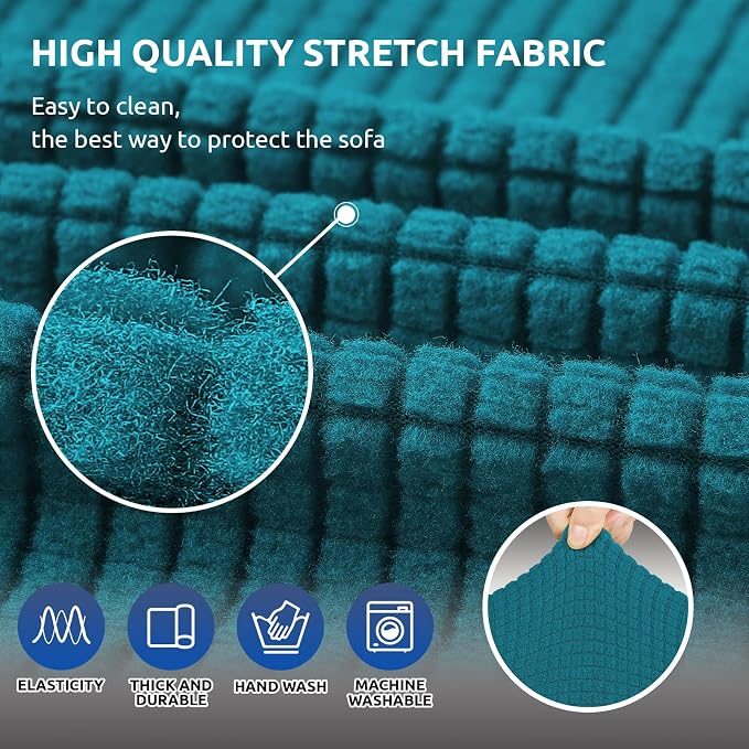 KEKUOU Stretch Couch Covers for Sofa, 3 Cushion Couch Slipcover,Peacock Blue - Image 5