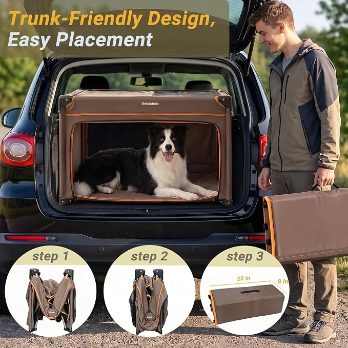 36 Inch Collapsible Travel Dog Crate, 4 Doors & Soft Pet Mat | Portable Dog Travel Crate for Medium Dogs,Large Storage Bag & Breathable Mesh,Soft Sided Dog Crate for Indoor & Outdoor Khaki - Image 5