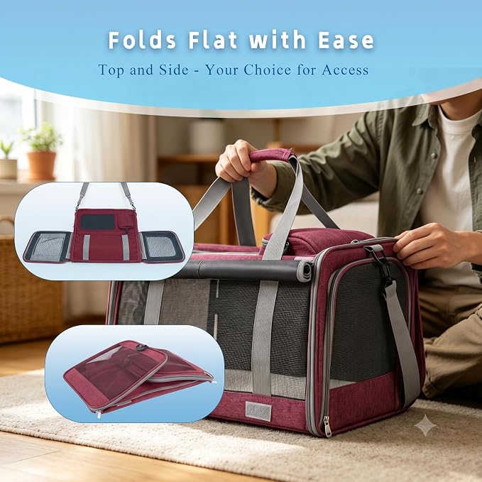 Pet Carrier for Medium-Small Cats, Collapsible Cat Carrier and Soft-Sided Pet Carrier for Medium Big Cats and Puppy Up to 17lbs, 2-Way Entry with Privacy Cover, Travel Bag L18.9”X11.42”X11.42” - Image 7