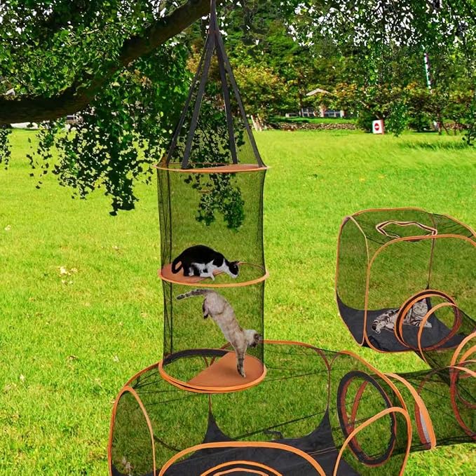 6-in-1 Modular Cat Playground with Hanging Climbing Tunnel,Large Cat House Condo & Enclosure for Multiple Cats,Portable Cat Activity Center with Cube Tents & Y-Tunnel for Cats,Rabbits & Small Animals - Image 3
