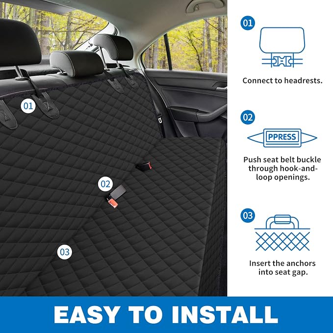 WoofKnows(54" W x 56" L, Black Scratch Prevention Dog Car Seat Cover for Back Seat Waterproof Dog Hammock for Car with Mesh Window Durable - Image 5