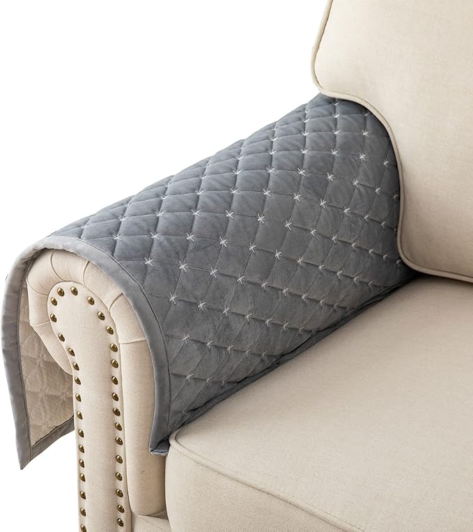 Eismodra Armrest Covers,Couch Cover,Sofa Cover,Backrest Covers,Anti-Slip Armchair Slipcovers for Dogs Cats Pet Loveseat Recliner Leather L Shaped,Light Gray 28 x 28 Inches (Only 1 Piece) by Eismodra
