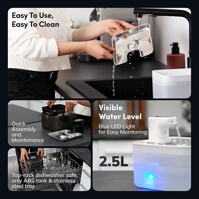 Cat Water Fountain Cordless, 88oz/2.6L Wireless Pet Water Fountain for Cats Indoor, Battery Operated Cat Drinking Fountain with Motion Sensor, Ultra Quiet Pump, BPA-Free, Black - Image 9