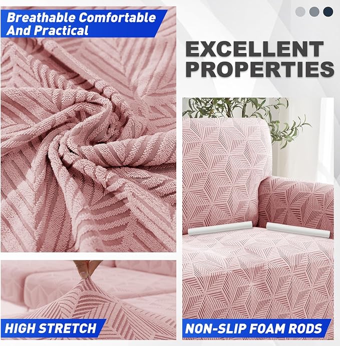 YEMYHOM 1 Piece Stretch Chair Sofa Slipcovers Couch Covers for 1 Seat, Jacquard Armchair Covers with Non-Slip Elastic Bottom, Thickened Furniture Protector for Dogs Pets kids (Small, Pink） - Image 4