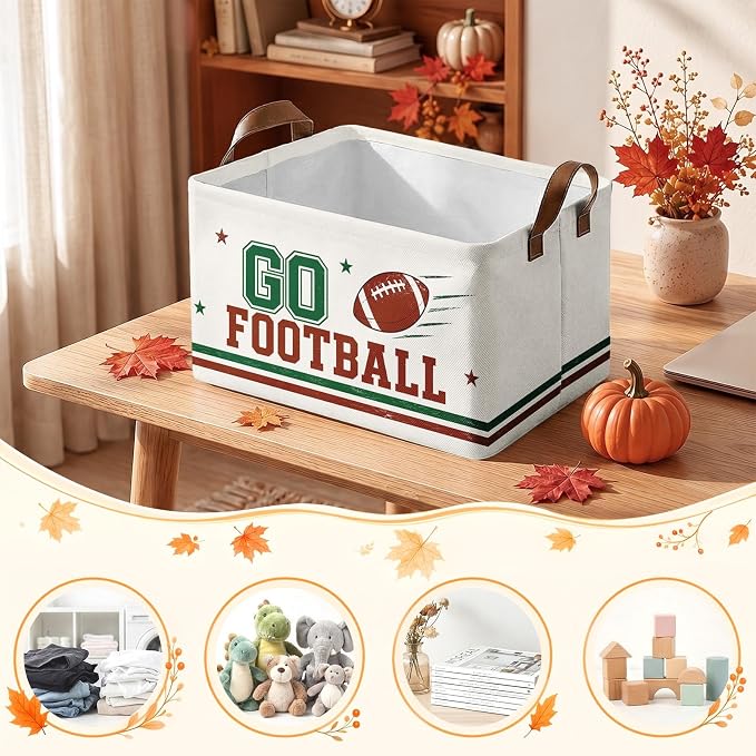 Britimes Football Storage Baskets for Gift, Toy Storage Bins Box,3Pcs Fall | Game Day Canvas Collapsible Baskets Organizer with Handles Football Nursery Decor Laundry Basket for Shelves Closet - Image 5