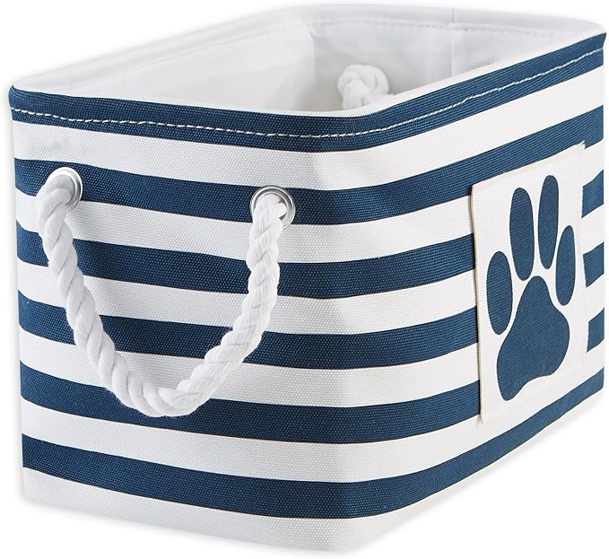 Bone Dry Pet Storage Collection Striped Paw Patch Bin, Small Rectangle, Navy - Image 2