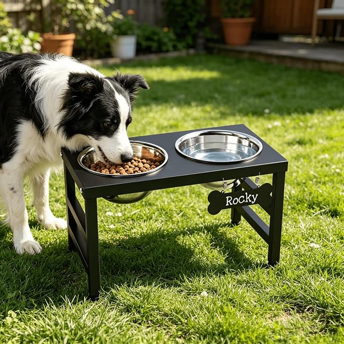 ADENGL 10" Elevated Dog Bowls – Metal Raised Dog Bowl Stand with 2 x 1700ml Stainless Steel Bowls, 1 Slow Feeder & Non-Slip Mat for Dogs - Image 7