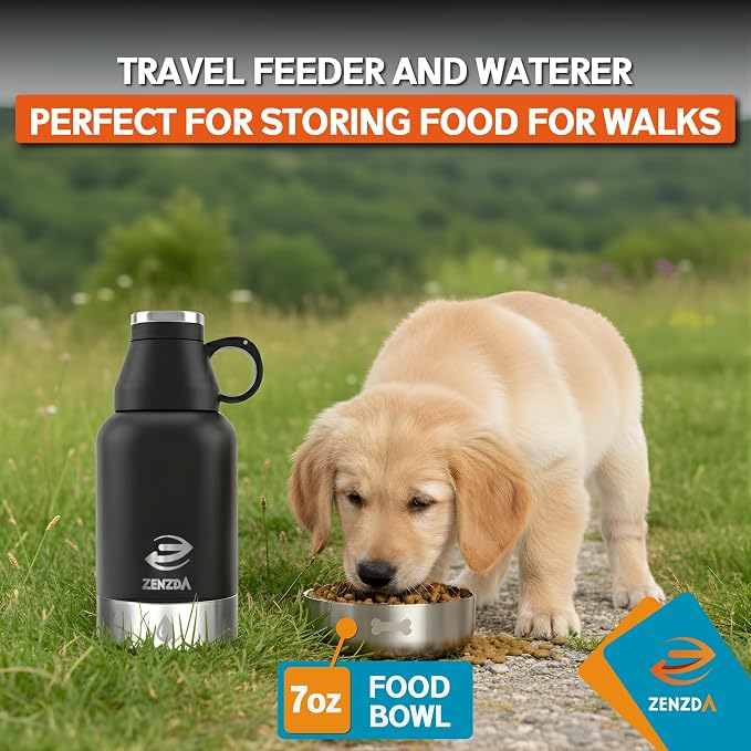 3-in-1 Dog Water Bottle – Insulated Stainless Steel Travel Bottle with Food Bowl, Leakproof, Carrying Bag & Brush - Image 7