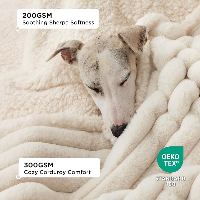 Bedsure ComfyFleece™ Waterproof Blanket for Bed, Queen（86"x108"） Cream | Soft Plush Bed Couch Cover Corduroy Fleece for Furniture Protector, Cozy Calming Reversible Dog Blankets for Large Dogs Pet - Image 7