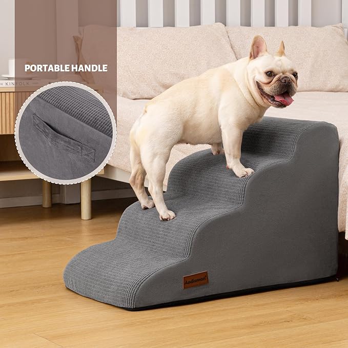 Aodisman Dog Steps for Bed or Couch,4-Step Pet Stairs Ramp for Small Dogs | 17.4" H Indoor Non-Slip Dog Stairs Help Senior Dogs,Short-Legged Breeds,Puppies and Cats to Reach Beds and Chairs,Grey - Image 4