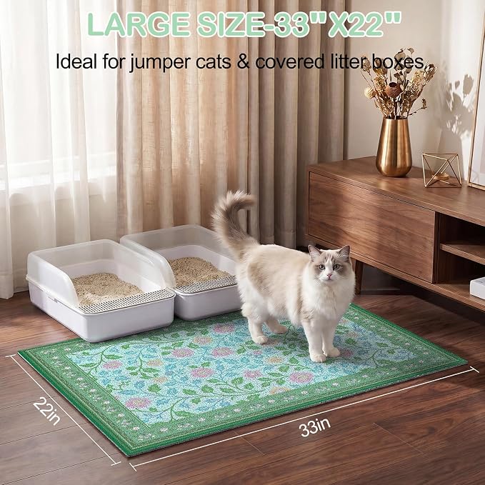 Glittme Cat Litter Mat, 33"x22" Non-Slip Washable Trapping Mat for Cats | Litter Trapping Mat With Thick PVC Coil To Catch Scatter, Soft On Paws And Waterproof Bottom To Protect Floors - Image 6
