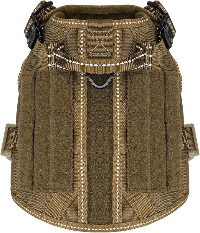 ICEFANG Tactical Dog Harness for Small Dogs,Reflective No Pull Dog Vest | with Control Handle,Adjustable,Front Hook,2 Leash Clips,Soft Padded,MOLLE Panel,Brown,Small - Image 3