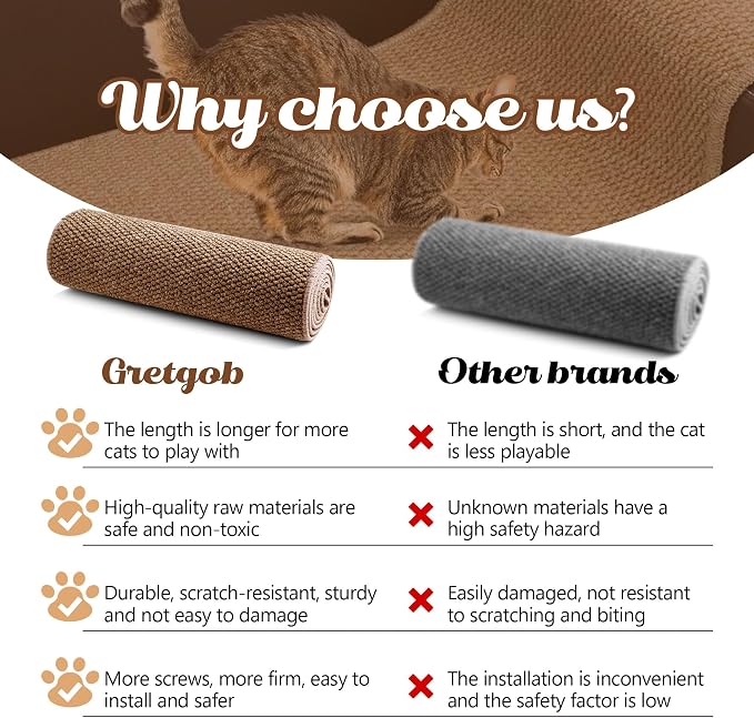 80"x15.7" Cat Wall Scratching Mat, Extra Large Cat Climbing Carpet with 20 Fixed Nails Wall Scratcher Furniture Protector for Couch, Sofa, Home (Brown) - Image 4
