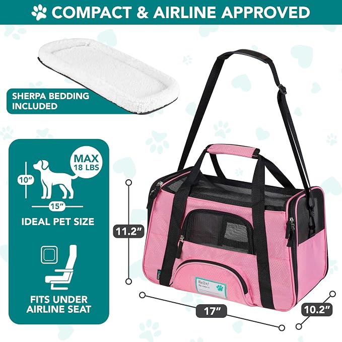PetAmi Airline Approved Pet Carrier for Cats & Small Dogs, Small, Pink | Soft Sided TSA Travel Bag, Sherpa Bed, Breathable Mesh Ventilation, Collapsible Bowl, Fits Under Seat, Up to 18 lbs - Image 2