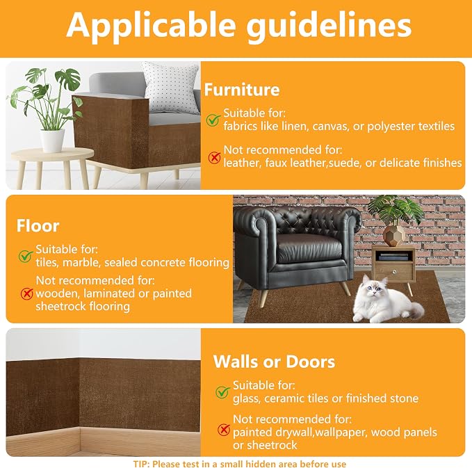 Cat Scratch Pad for Wall, Scratch Furniture Protector(39.3”×15.8”) | Cuttable and Adhesive Cat Scratching Mat, Fun Interactive Scratcher (Brown) - Image 7