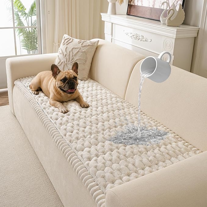 Couch Cover for Dogs Washable, Non Slip Soft Cozy Waterproof Beige | Pet Friendly, Fuzzy Durable Plush Thick Slipcovers for 3 Cushion Sofa Cover Protector Mat Bed Furniture Couches 27.6"x59.06" by CoSofSLIP