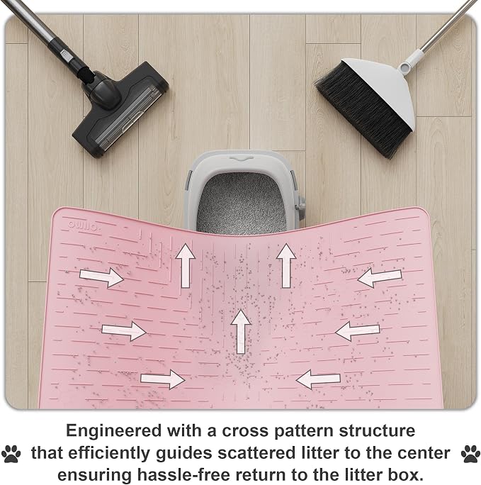 XL Cat Litter Mat, 37.5x25.2 Silicone Trapping Mat Pink | for Kitty Litter Box, Easy Clean, BPA Free Rubber, Center Litter Collection, Easy Pour-Back, Waterproof, Odor-Resistant - Image 4