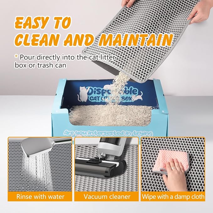 ondware Cat Litter Mat 30 x 24 in, Double Layer, Waterproof, Gray | Honeycomb EVA mat, traps litter, urine-proof non-slip backing, soft on paws, easy shake-off or rinse clean - Image 4