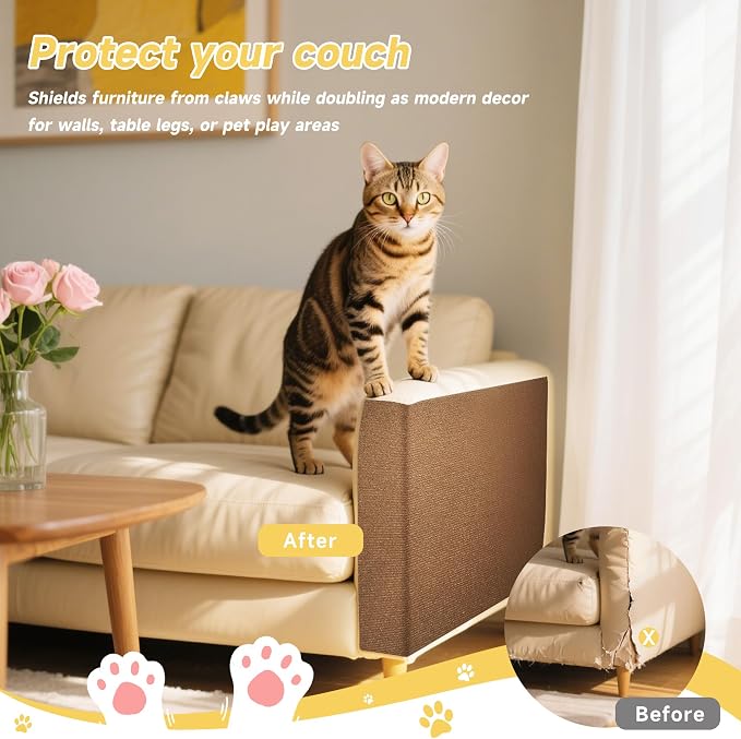 Cat Scratch Furniture Protector, 78.7''x15.8'' Trimmable DIY Self-Adhesive, Durable Corner Scratcher Couch Protectors from Cat Claws for Sofa, Tree Shelves & Scratching Posts (Brown) - Image 5